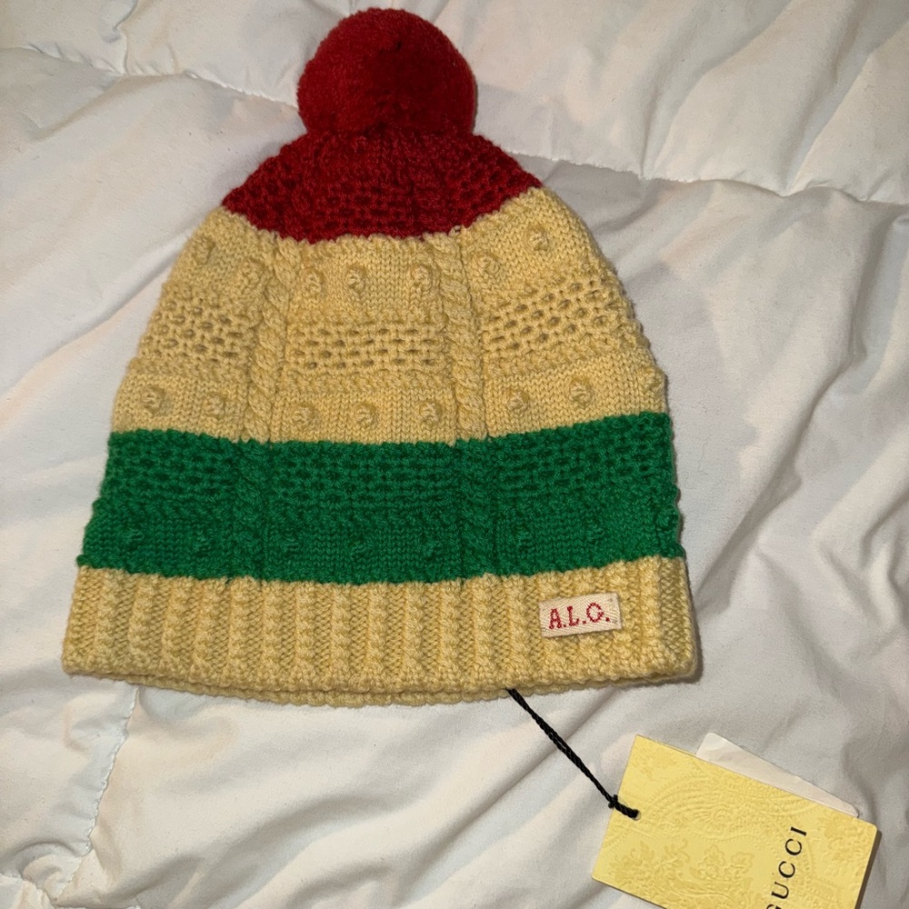 Gucci Kids Red, Cream, and Green Knit Beanie